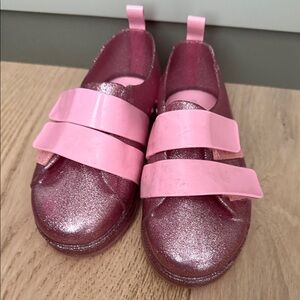 Mini Melissa Glittery Pink Double Strap Dress Shoes